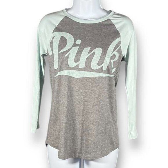 Victoria's Secret PINK T-Shirt Women's XS Mint Green/Gray Raglan Sleeve … - Picture 4 of 13